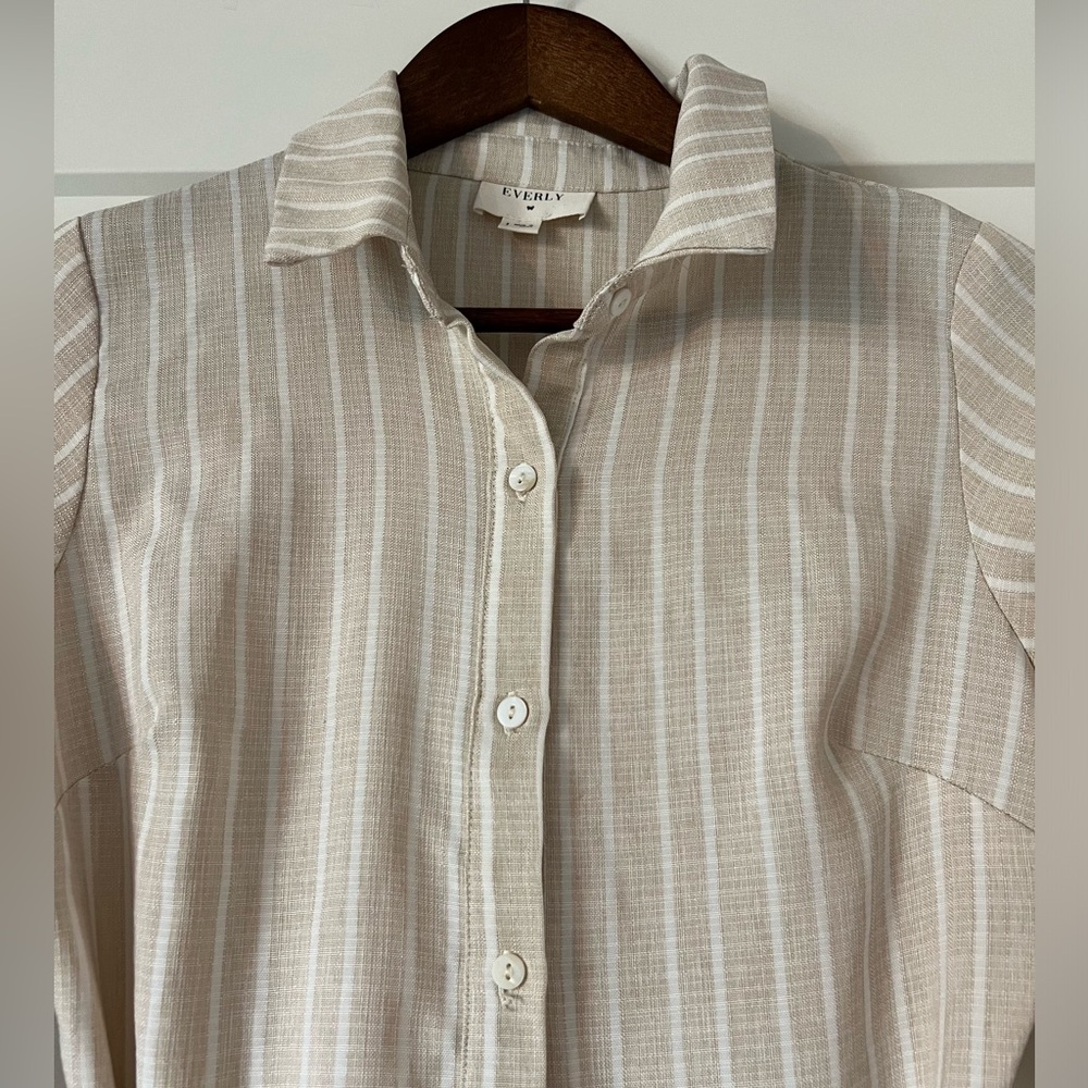 🤍Cream/White Stripe Button-Up Shirt Dress (Size S) - Picture 5 of 16